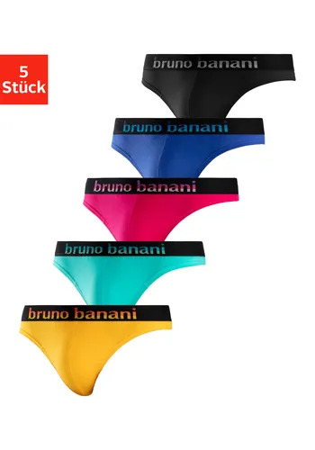 Bruno Banani Herren String Unterhosen, Gr. M, bunt - Herrenunterhosen im 5er-Pack mit weichem, elastischem Jersey und stylishen Logobund in Farbverlaufoptik. Ideal für Komfort und Stil.