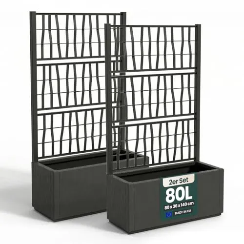 Kreher® XL Rankgitter mit Pflanzkasten - Modernes Spalier für Garten und Balkon - Dekorative Zäune - Robustes und wetterbeständiges Design mit 70 Litern Volumen für Ihre Pflanzen. Ideal für Garten, Terrasse und Balkon!