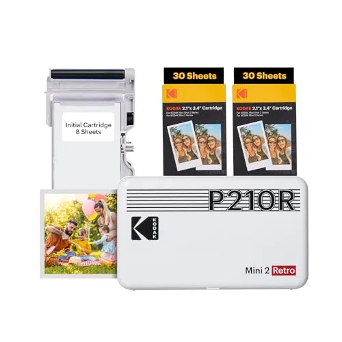 KODAK P210 Mini 2 Retro - Mobiler Fotodrucker - Drucker mit 4Pass-Technologie für wasserfeste, langlebige Fotos. Kompatibel mit iOS & Android, ideal für spontane Erinnerungen unterwegs.