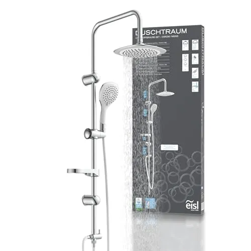 Eisl Duschsäule Duschtraum (weiß) - Armaturen Duschsystem mit Regendusche für außergewöhnliche Duschmomente – exklusives Design in Chrom/Weiß, das zum Blickfang in Ihrem Bad wird.