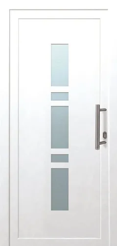 Panto Kunststoff-Haustür K017 Weiß 100 cm x 200 cm - Moderne Haustür in Weiß mit Chinchilla-Glaseinsatz, optimaler Dämmung und 5-fach Verriegelung für Sicherheit und Energieeffizienz.