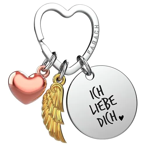 FABACH Schlüsselanhänger Schutzengel Glücksbringer mit Herz und Gravur - Ich liebe dich - Partner Geschenk - Freundin Geschenk Liebe - Engel Schlüsselanhänger Liebesgeschenke