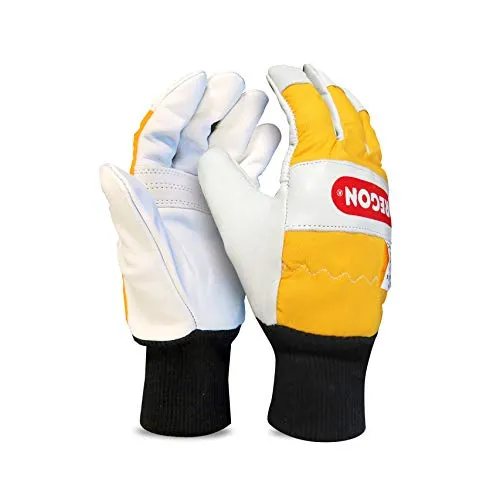 Oregon Kettensägen-Schnittschutzhandschuh XL - Arbeitshandschuhe mit hohem Schnittschutz, wetterfest und aus glattem Leder für optimalen Tragekomfort und maximale Kontrolle bei der Arbeit.