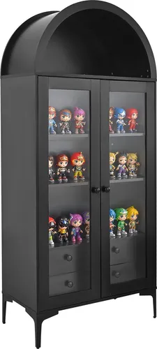 VEVOR gewölbte Vitrine mit Glastüren, 4-stöckige Sammlervitrine für stilvolle Präsentation - Praktische 4-stöckige Vitrine mit stabilen Glasplatten und verstärktem MDF-Rahmen. Ideal für die stilvolle Präsentation Ihrer Sammlerstücke im Wohnzimmer oder Büro. Zweiseitig öffnende Türen ermöglichen einfachen Zugang.