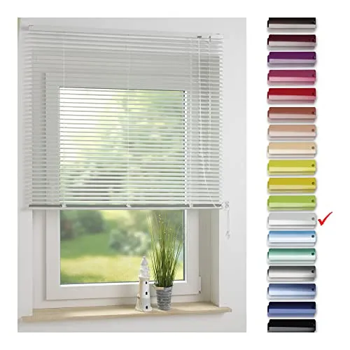 Liedeco Aluminium-Jalousie 50 cm x 220 cm, freihängend - Jalousien in Weiß, mit Bohren montierbar und ideal für Lichtschutz in jedem Raum. Perfekt für Fensterrahmen oder Nischenmontage.