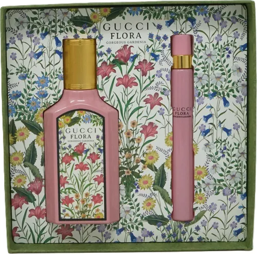 Gucci Flora Gorgeous Gardenia Edp 50 ml + Edp 10ml - Parfüm-Geschenkset mit 50 ml Eau de Parfum und praktischer 10 ml Reisegröße, blumiger Duft mit Gardenie, Jasmin und Vanille für elegante Frauen.