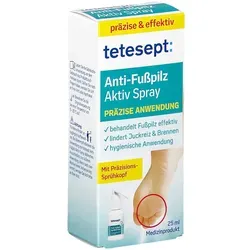 Tetesept Anti-Fußpilz Aktiv Spray - Effektives Spray zur Vorbeugung und Behandlung von Fußpilz. Bildet eine Schutzschicht auf der Haut und sorgt für langanhaltende Wirkung. Ideal für die Anwendung zwischen den Zehen und auf den Fußsohlen.