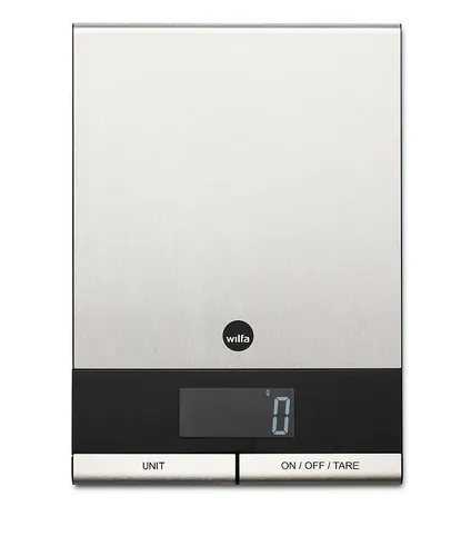Wilfa GRAM STÅL Küchenwaage - 5 kg Kapazität aus Edelstahl - Küchenwaage mit präzisen 1 Gramm Intervallen, großem LCD-Display und automatischer Abschaltung. Ideal für Backen und Kochen, leicht verstaut und vielseitig in der Anwendung.