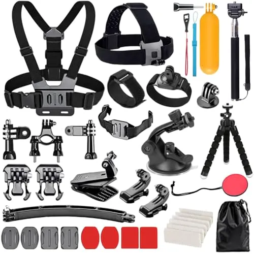 YHTSPORT Action Kamera Zubehör Kit Set für GoPro Hero 13 12 11 10 9 8 Max 7 6 5 4 Black GoPro 2018 Session Fusion Silver White Insta360 DJI SJCAM Apeman Akaso und andere Kameras (28in1)