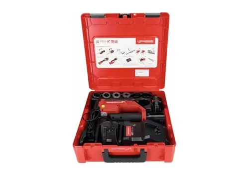 ROTHENBERGER ROMAX COMPACT III AMPShare - Pressmaschine mit 2x2Ah Akku - Einpresswerkzeuge mit Constant Force Technology für präzise Verpressungen bis 40 mm, leicht und ergonomisch für müheloses Arbeiten.