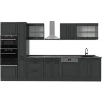 Vicco Küchenzeile R-Line, Anthrazit Landhaus, 350 cm - Küchenzeile mit höhenverstellbaren Füßen für optimale Anpassung, langlebige Materialien und viel Stauraum für Ihre Traumküche.