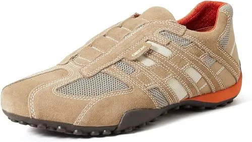 Slip-On Sneaker GEOX "UOMO SNAKE", Herren, Gr. 41, beige (beige, orange), Veloursleder, Textil, sportlich, Schuhe, Slipper, Freizeitschuh mit Ziernähten und mit Geox Spezial Membrane