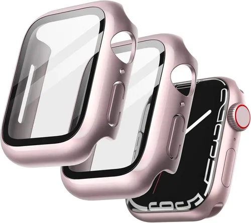 Schutzhülle Displayschutz Apple Watch Series 9 8 7 41mm Gehärtetes Glas Rosa