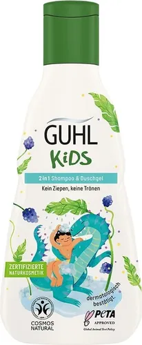 Guhl Kids 2 in 1 Shampoo & Duschgel - Inhalt: 250 ml - Speziell für Kinder entwickelt - Kein Ziepen - Kindgerechtes Design - Cosmos Natural zertifiziert