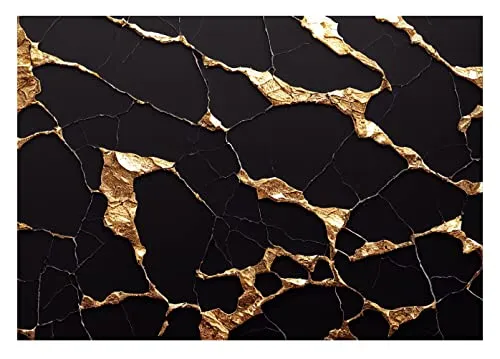 Fototapete Marmor Gold Schwarz 3D Effekt - Elegante Wandgestaltung - Tapeten für Wohnzimmer, Schlafzimmer und Flur - Brillantes Design mit einzigartigem 3D-Effekt, einfache Montage ohne Einweichzeit und umweltfreundlich.