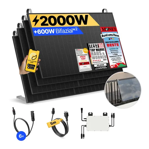 Balkonkraftwerk 2000W/800W - Steckerfertiges Komplettset für maximale Ersparnis - Solaranlagen: Einfaches Komplettset mit Balkon Halterung, ideal für schnelle Installation und sofortigen Stromspar-Effekt.