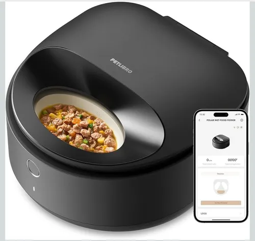 Petlibro Katzen-Futterautomat, Schwarz - Automatisierte Fütterung - Futterautomaten für Katzen mit innovativer Kühltechnologie, die Feuchtfutter bis zu 3 Tage frisch hält und intelligente App-Steuerung für eine einfache Mahlzeitenplanung bietet.