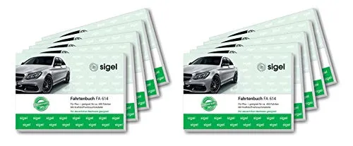 SIGEL FA614/10 Fahrtenbücher für PKW - Fahrtenbuch A6 quer, 10er Pack, vom Finanzamt anerkannt, ideal zur exakten Trennung geschäftlicher und privater Fahrten mit praktischen Extras.