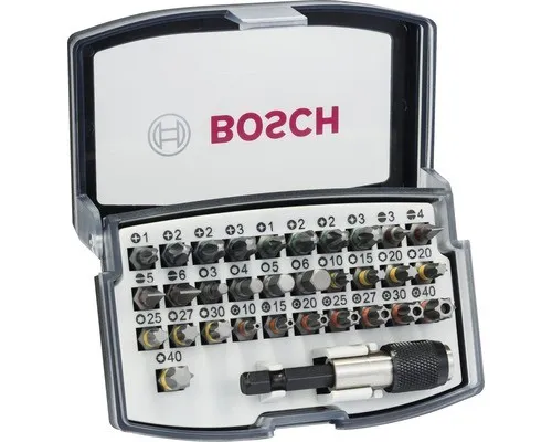 Bosch Zubehör 2607017564 Bit-Set 32-teilig - Praktisches 32-teiliges Bit-Set für vielseitige Schraubarbeiten. Kompakt im Etui mit transparentem Deckel, ideal für den schnellen Zugriff. Farbcodierte Bits erleichtern die Identifikation und sorgen für Ordnung.