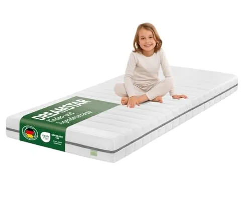 DREAMSTAR Ergo Kids Junior Kindermatratze 120x200 cm | Öko-TEX® | waschbarer Bezug - Hochwertige Kindermatratze für optimale Unterstützung in der Wachstumsphase. Mit abnehmbarem Bezug, waschbar bei 60°C und schadstoffgeprüften Materialien für ein sicheres Schlafumfeld.