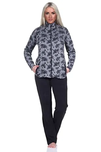 Normann Damen Frottee Hausanzug in floraler Optik, anthrazit, Größe 36-38 - Weicher Frottee Hausanzug für Damen, ideal für kalte Tage. Mit schöner floraler Jacke und bequemer Passform für optimalen Komfort beim Entspannen oder Schlafen. Maschinenwaschbar und pflegeleicht.