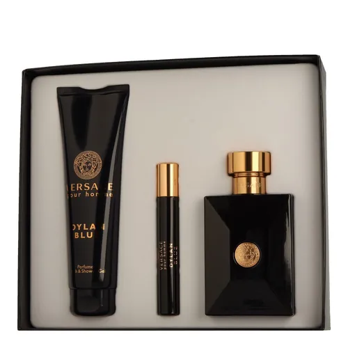 Versace Dylan Blue EDT 100ml - Exquisite Herrenfragrance - Gesichtscremes und Duftset für den modernen Mann: Ein kraftvoller Duft mit maritimer Frische, Duschgel für sanfte Reinigung und Miniatur für unterwegs.
