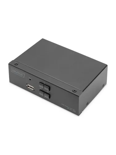 DIGITUS KVM / Audio Switch 2 Ports - KVM-Audio-Switch mit 2 Ports, ideal für den Wechsel zwischen zwei Geräten, einfaches Umschalten für effizientes Arbeiten am Desktop.