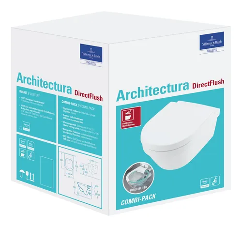 Villeroy und Boch Architectura Combi-Pack-Wand-Tiefspüler 4694HR01 - Sanitäranlagen & Zubehör, spülrandloses Design für eine einfache Reinigung und inkl. WC-Sitz mit Quick-Release und Soft Closing Funktion.