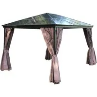 Jet-Line Gartenpavillon Sahor Anthrazit-Braun aus Alu mit Festem Dach 3 x 4,2 m