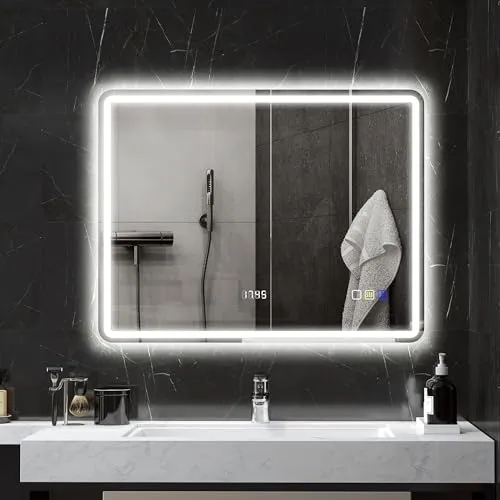 HOMCOM Badspiegel mit Beleuchtung 70x50 cm - Stylischer LED-Wandspiegel mit Bluetooth-Musikfunktion und Touchschalter. Genießen Sie anpassbare Beleuchtung und klare Sicht dank der Anti-Beschlag-Funktion – das perfekte Upgrade für Ihr Badezimmer!