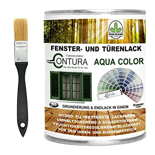 Farbmanufaktur CONTURA Nur das Beste für ihr Holz Fensterlack Türenlack 750ml nach RAL mit Pinsel Möbellack Innen und Außen Holzlack Metalllack (RAL 9016 Verkehrsweiß)