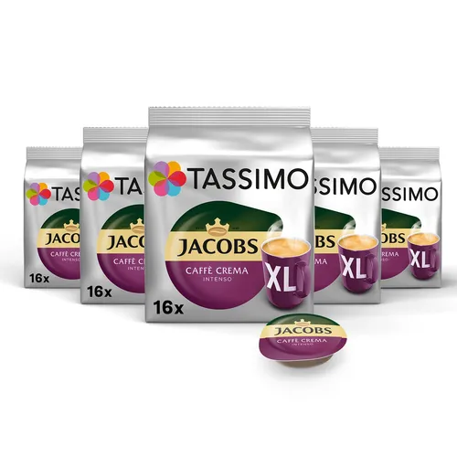 Jacobs Caffè Crema Intenso XL Kapseln, 80 Pads - Kaffeekapseln & Pads für Tassimo, intensiver Kaffeegenuss mit feiner Crema in XL Becherportion. Einfaches Zubereiten für perfekten Kaffeegenuss!