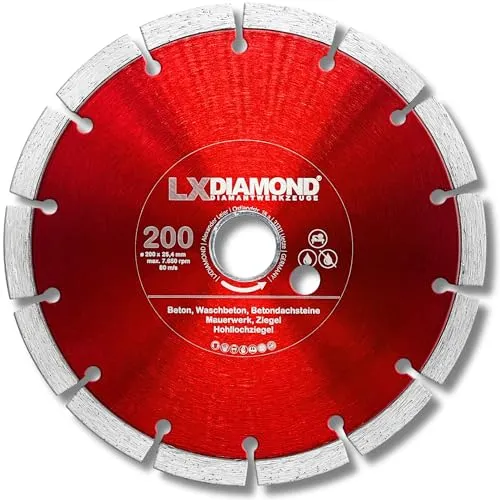 LXDIAMOND Diamant-Trennscheibe 200mm x 25,4mm - für Schneidetische, Brückensägen - Diamantscheibe zum Trennen von Stein, Beton, Ziegel, Mauerwerk - 200 mm Steinscheibe in Profi Qualität