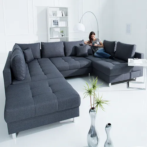 Riess-Ambiente Wohnlandschaft KENT 305cm anthrazit - Wohnlandschaft im U-Form mit Federkern, ideal für entspannte Stunden im Wohnzimmer. Pflegeleichter Webstoff und stilvolles Design schaffen eine gemütliche Atmosphäre.