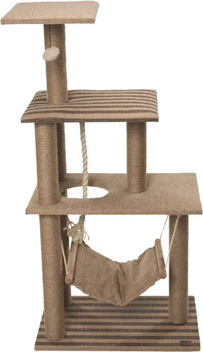 Ebi Kratzbaum Natural Elm 60 x 40 x 118,5 cm - Robuster Kratzbaum aus natürlichem Holz mit Sisal-Bespannten Flächen, ideal für Katzen, die gerne kratzen und spielen.