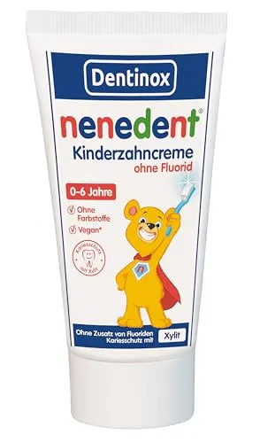 nenedent Kinderzahncreme ohne Fluorid 50 ml - Mit Xylit und mildem Aroma - Die nenedent Kinderzahncreme ohne Fluorid sorgt mit ihrem hohen Xylit-Anteil für eine sanfte und gründliche Reinigung der Milchzähne. Das fruchtige Banane-Apfel-Aroma motiviert Kinder zum regelmäßigen Putzen.