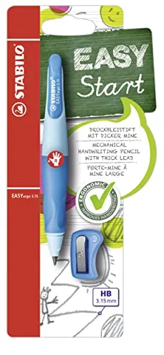 STABILO - Ergonomischer Druck-Bleistift für Rechtshänder - EASYergo 3.15 in hellblau/dunkelblau - inkl. 1 dicken Mine - Härtegrad HB & Spitzer - Blister
