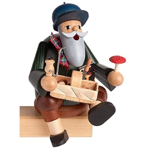 KWO Olbernhau Räuchermann Pilzsucher 14 cm - Nussknacker aus dem Erzgebirge, handgefertigt aus Holz und ein wunderschönes Beispiel traditioneller Handwerkskunst.