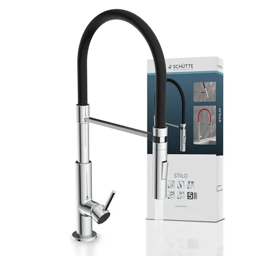 Schütte Küchenarmatur Stilo - Hochdruck, 360° schwenkbar mit verstellbarer Brause und Cold-Start-Funktion für optimale Handhabung