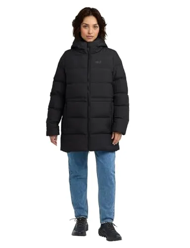 Jack Wolfskin Frozen Palace Long Jacket W RDS black (6000) XS - Funktionsjacke für Damen mit warmem GREY DUCK DOWN, winddicht und wasserabweisend, ideal für kalte Tage und stilvolle Auftritte.