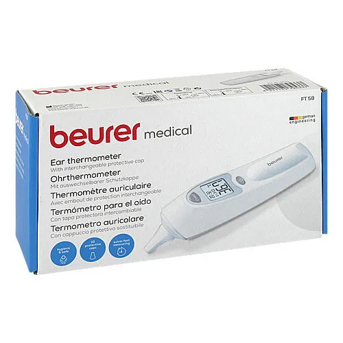 Beurer Ohrthermometer FT 58 - Schnelle Infrarot-Temperaturmessung mit Fieberalarm, ideal für die ganze Familie und hygienisch nutzbar