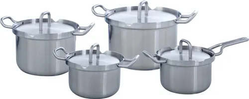 BK Q-linar Master Edelstahl Topfset 4-teilig - Topf-Sets für stilvolles Kochen mit sicherem Ausgießsystem und kühlen Griffen. Ideal für alle Herdarten und spülmaschinenfest.