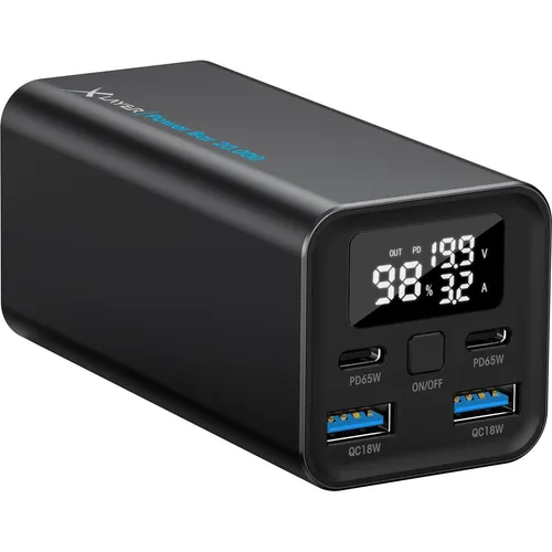 XLayer Powerbar 65W Power Bank 20000mAh - Powerbank mit 20.000 mAh Kapazität, ideal für schnelles Laden von Laptops und Smartphones, inklusive digitalem Display zur genauen Überwachung des Ladelevels.