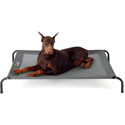Bedsure Erhöhte Hundeliege für große Hunde, grau, 124x90 cm - Erhöhtes Hundebett für drinnen und draußen, bietet Komfort und Gelenkentlastung. Strapazierfähiges Design mit rutschfesten Füßen, ideal für Camping und Garten.
