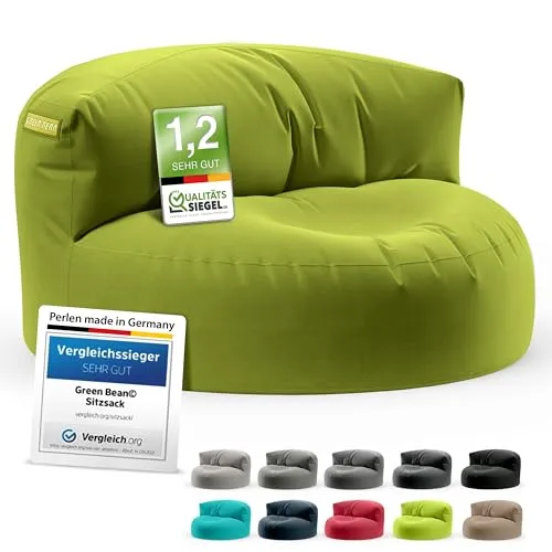 Green Bean Sitzsack Sofa - Ergonomisches Lounge-Design 90x50cm in Grün - Sitzsäcke für Indoor und Outdoor, ergonomische Rückenlehne mit pflegeleichtem Bezug, perfekt für stilvolle Entspannung und transportabel für jeden Raum.