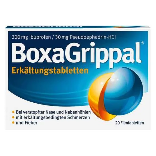 Boxagrippal Erkältungstabletten 200mg/30mg - Schnelle Linderung bei Erkältung - Arzneimittel zur symptomatischen Behandlung von Nasenschleimhaut-Schwellungen, Kopfschmerzen und Fieber. Ideal für Jugendliche ab 15 Jahren und Erwachsene.