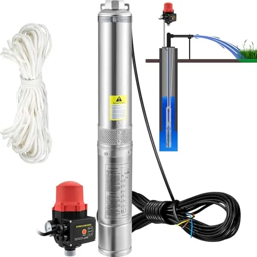 VEVOR 3" Tiefbrunnenpumpe 550 W - Wasserpumpen mit max. Durchfluss von 50 L/min und Förderhöhe von 89 m. Ideal für Tiefbrunnen, sandbeständig und mit langlebigem Edelstahl-Gehäuse.