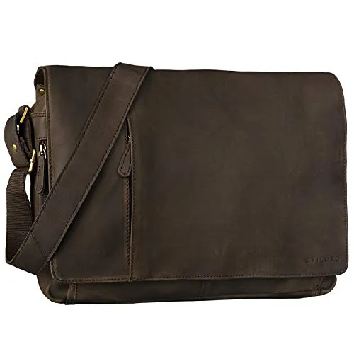 STILORD 'Elias' Echtleder Umhängetasche 15.6 Zoll - Vintage Lifestyle 2.0 - Hochwertige Herrentasche aus echtem Büffel-Leder, ideal für Notebooks bis 15,6 Zoll. Mit verstellbarem Schultergurt und vielen Fächern - perfekt für Büro und Uni!