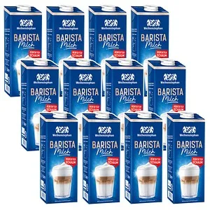 Weihenstephan BARISTA Milch 3,0 - Perfekter Milchschaum für Kaffee - Sonstige Getränke: Weihenstephan BARISTA Milch 12 x 1,0 l für voluminösen, cremigen Milchschaum – ideal für Cappuccino und Latte Macchiato.