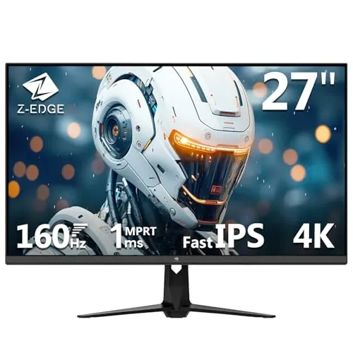 Z-Edge 27 Zoll 4K Gaming Monitor 160Hz 1ms UHD Monitor 3840x2160 IPS Panel, 450cd/m² Helligkeit, 1,07 Milliarden Farben, HDR10, FreeSync, HDMI 2.1 & DisplayPort 1.4, VESA Kompatibel, Schwarz